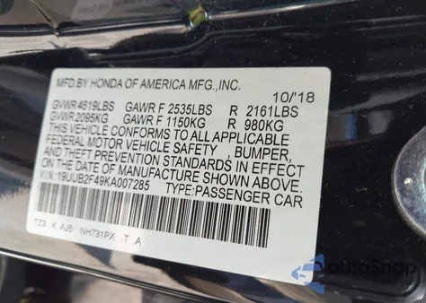 2019 Acura Tlx Tech Pkg from USA, damaged, VIN 19UUB2F49KA007285